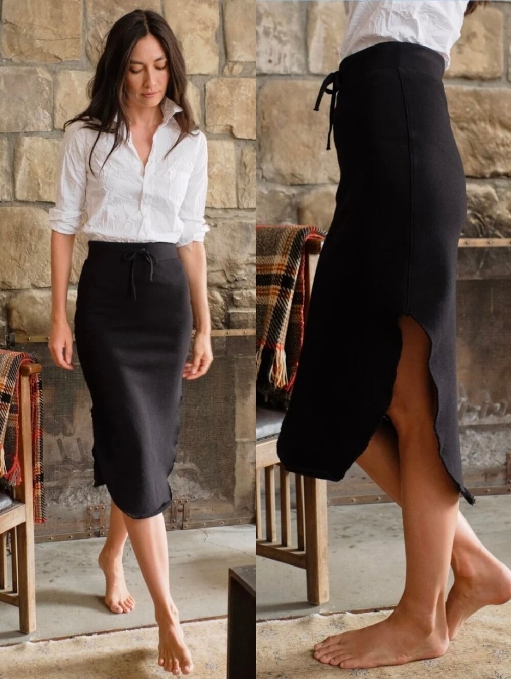 FRANK & EILEEN Black Donegal Unforgettable Cotton Midi Skirt